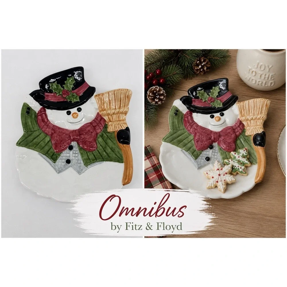 Omnibus by Fitz and Floyd Snowman Christmas Plate Holiday Serving Dish Decor